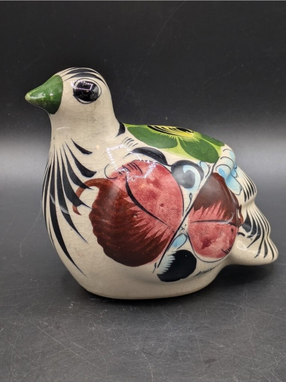 Tonala Bird Figurine Quail Hand Painted Mexico Ceramic Vintage 5" Southwestern